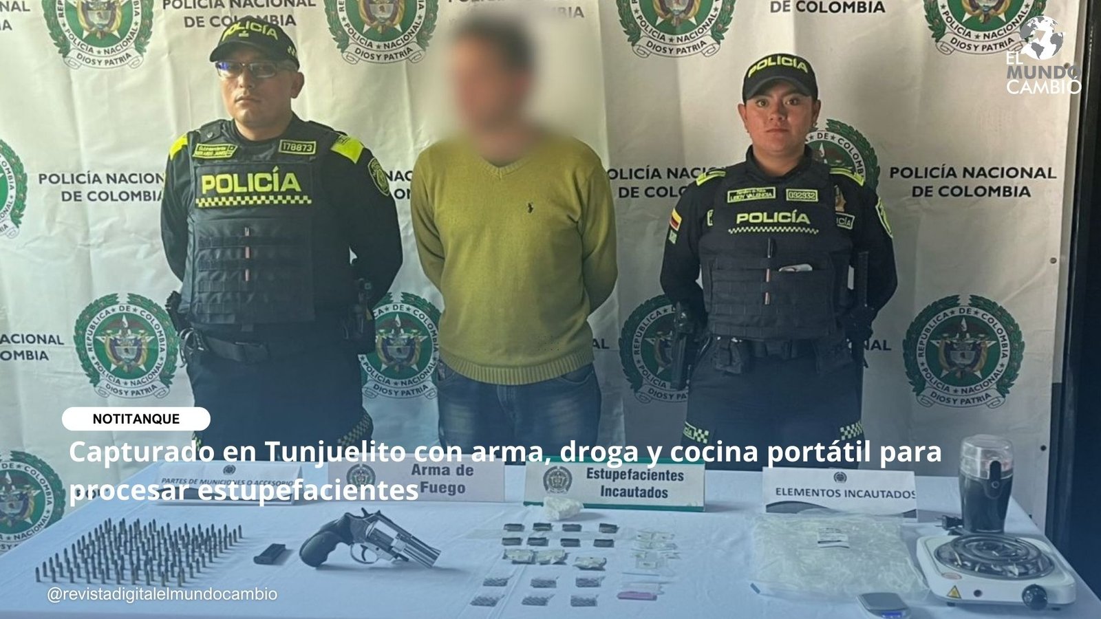 Capturado en Tunjuelito con arma, droga y cocina portátil para procesar estupefacientes