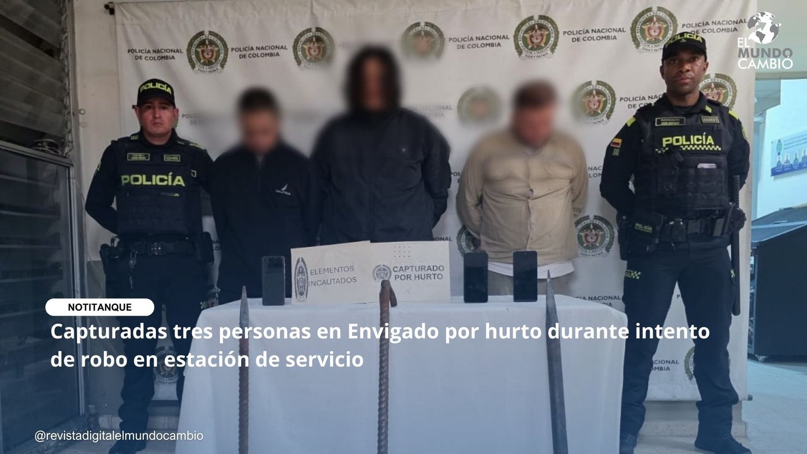 Capturadas tres personas en Envigado por hurto durante intento de robo en estación de servicio