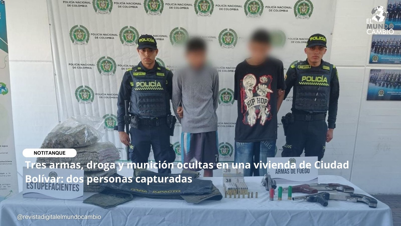 Tres armas, droga y munición ocultas en una vivienda de Ciudad Bolívar: dos personas capturadas
