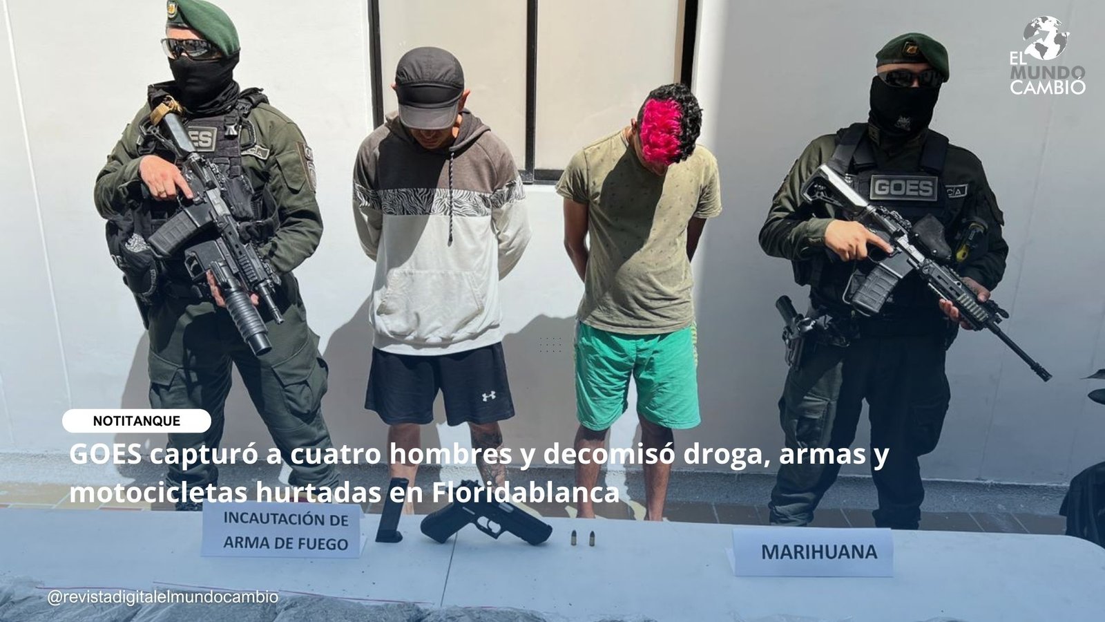 GOES capturó a cuatro hombres y decomisó droga, armas y motocicletas hurtadas en Floridablanca