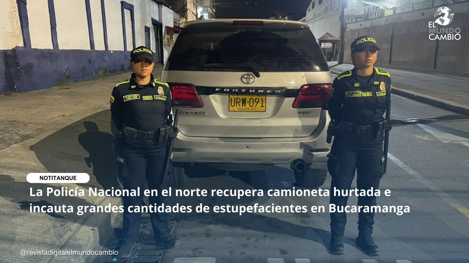 La Policía Nacional en el norte recupera camioneta hurtada e incauta grandes cantidades de estupefacientes en Bucaramanga