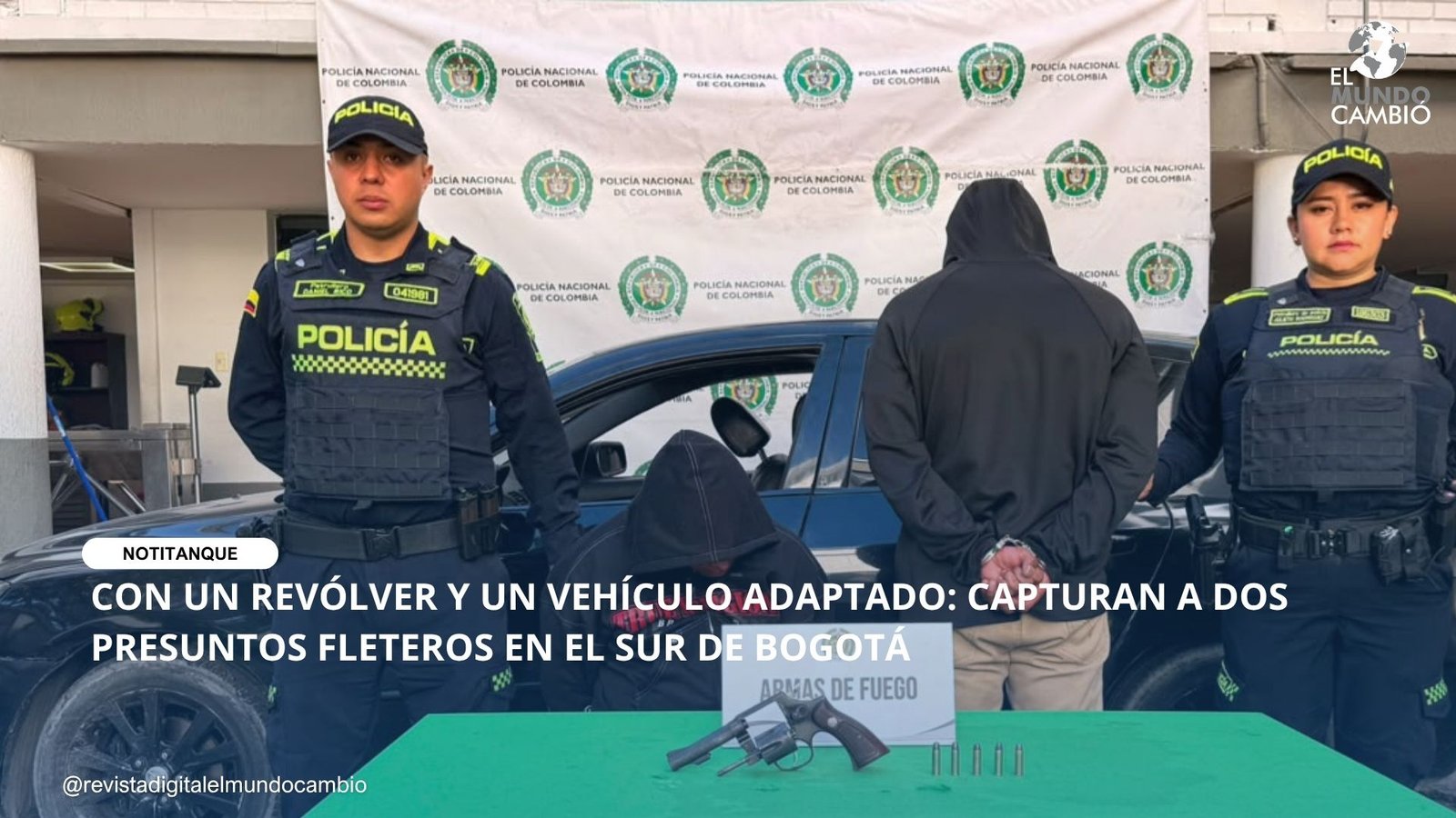 CON UN REVÓLVER Y UN VEHÍCULO ADAPTADO: CAPTURAN A DOS PRESUNTOS FLETEROS EN EL SUR DE BOGOTÁ