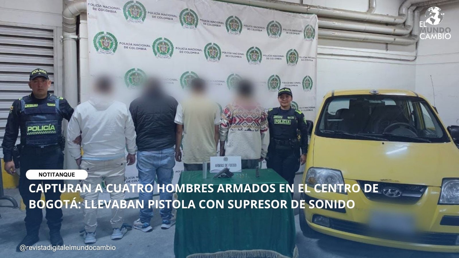 CAPTURAN A CUATRO HOMBRES ARMADOS EN EL CENTRO DE BOGOTÁ: LLEVABAN PISTOLA CON SUPRESOR DE SONIDO