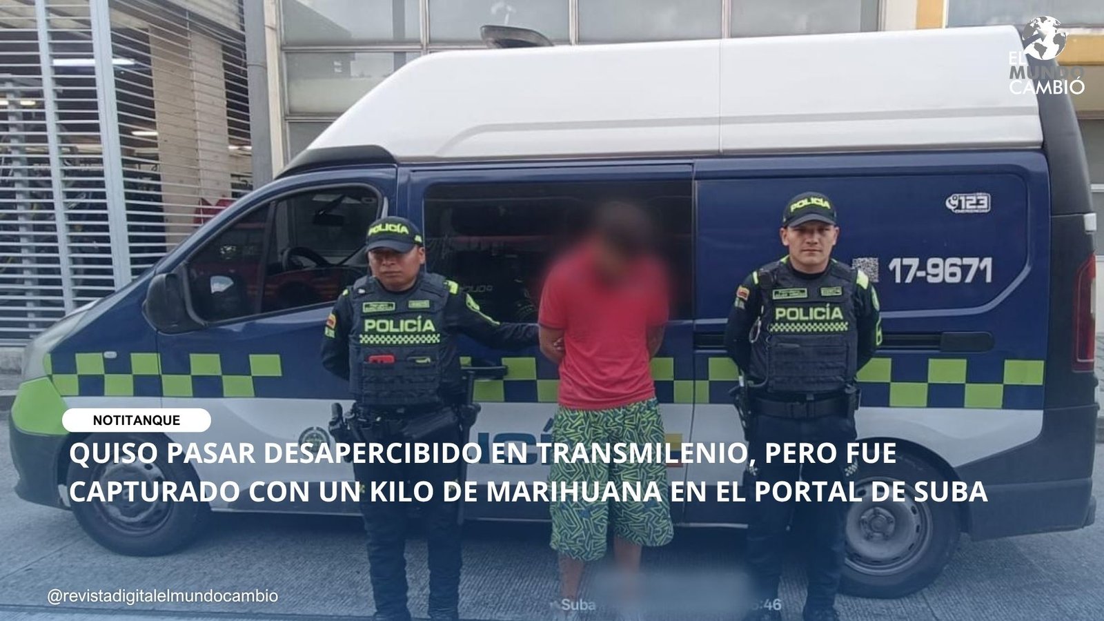 QUISO PASAR DESAPERCIBIDO EN TRANSMILENIO, PERO FUE CAPTURADO CON UN KILO DE MARIHUANA EN EL PORTAL DE SUBA