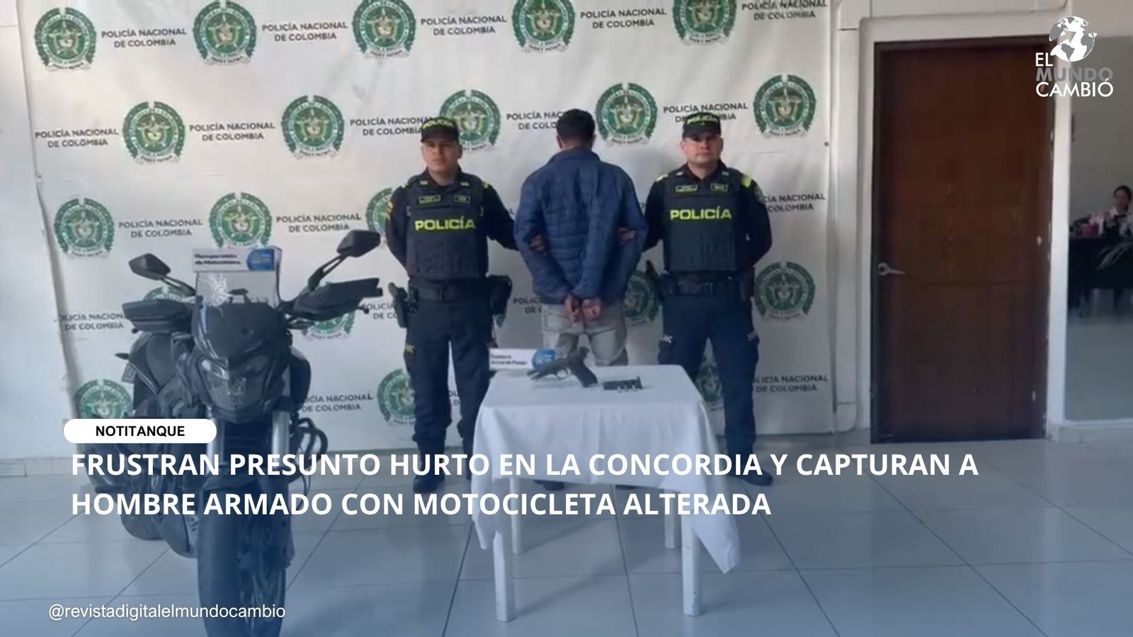 FRUSTRAN PRESUNTO HURTO EN LA CONCORDIA Y CAPTURAN A HOMBRE ARMADO CON MOTOCICLETA ALTERADA