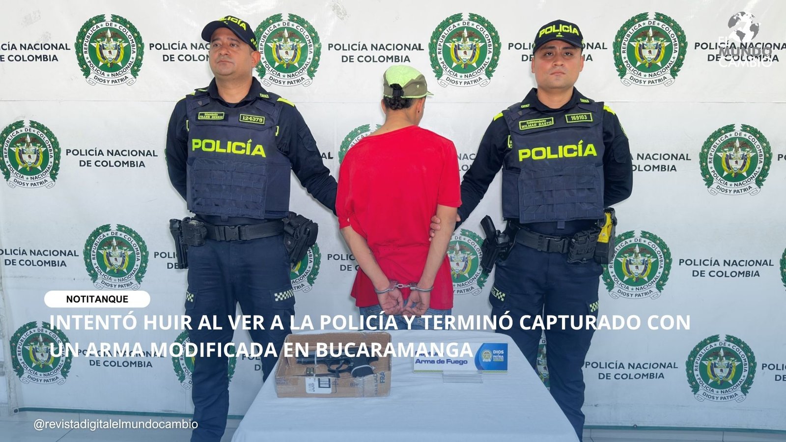 INTENTÓ HUIR AL VER A LA POLICÍA Y TERMINÓ CAPTURADO CON UN ARMA MODIFICADA EN BUCARAMANGA