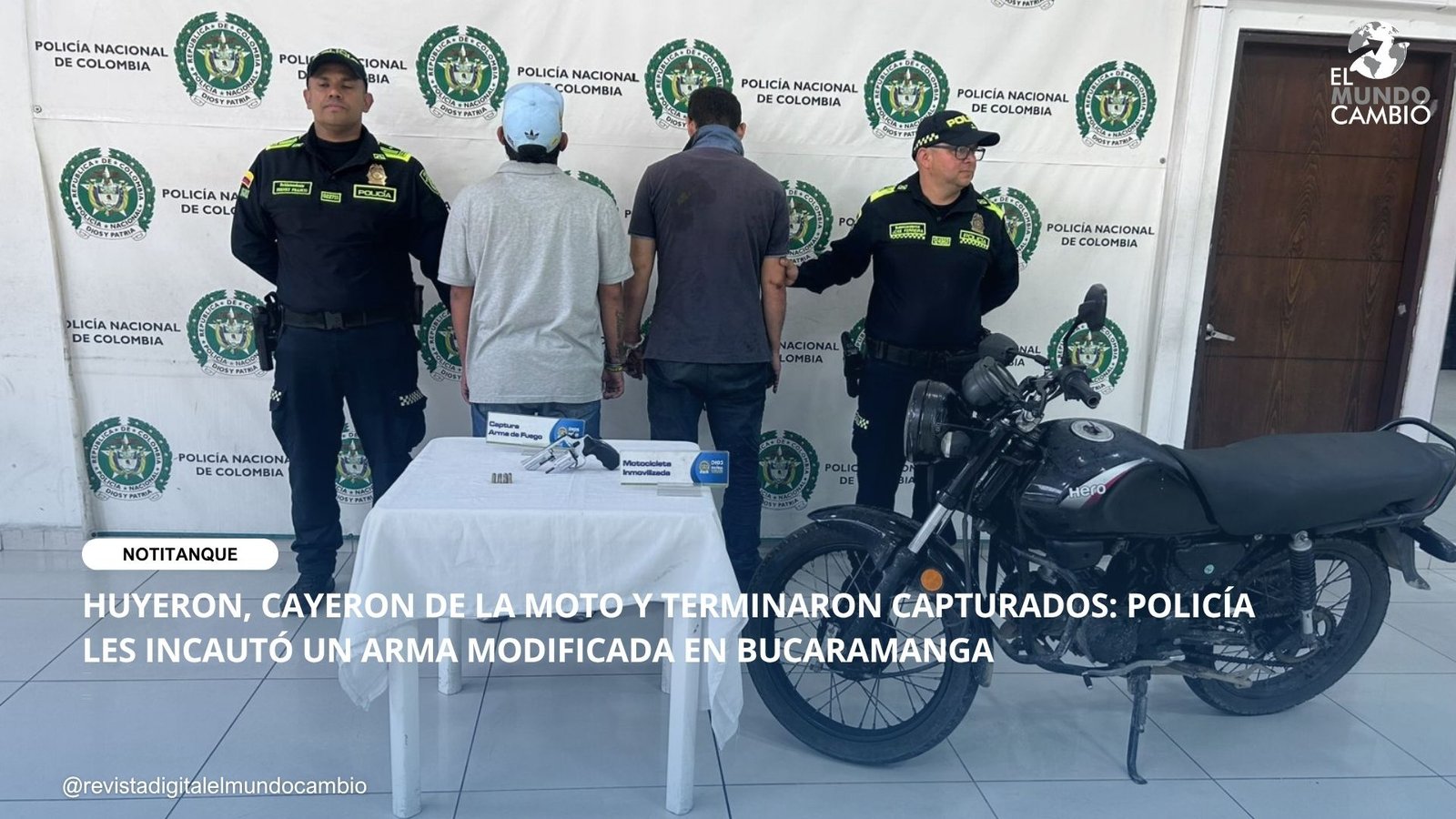 HUYERON, CAYERON DE LA MOTO Y TERMINARON CAPTURADOS: POLICÍA LES INCAUTÓ UN ARMA MODIFICADA EN BUCARAMANGA