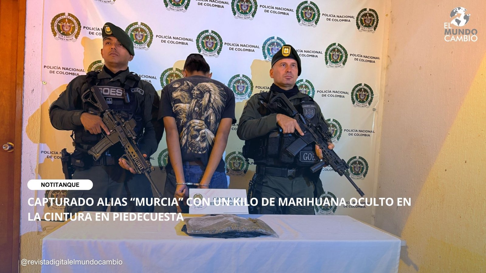 CAPTURADO ALIAS “MURCIA” CON UN KILO DE MARIHUANA OCULTO EN LA CINTURA EN PIEDECUESTA