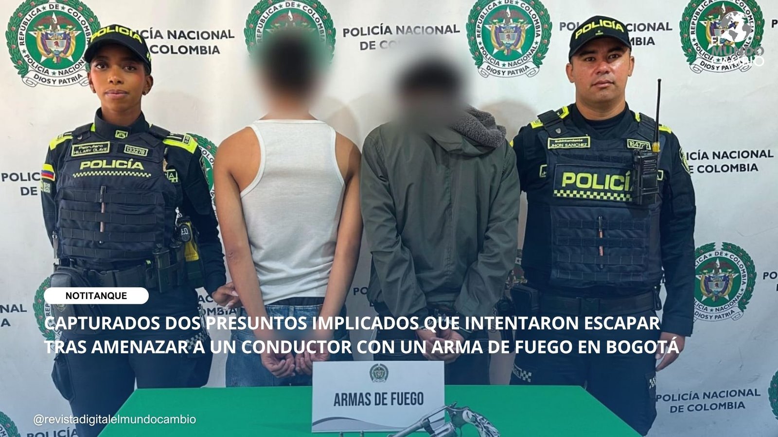 CAPTURADOS DOS PRESUNTOS IMPLICADOS QUE INTENTARON ESCAPAR TRAS AMENAZAR A UN CONDUCTOR CON UN ARMA DE FUEGO EN BOGOTÁ