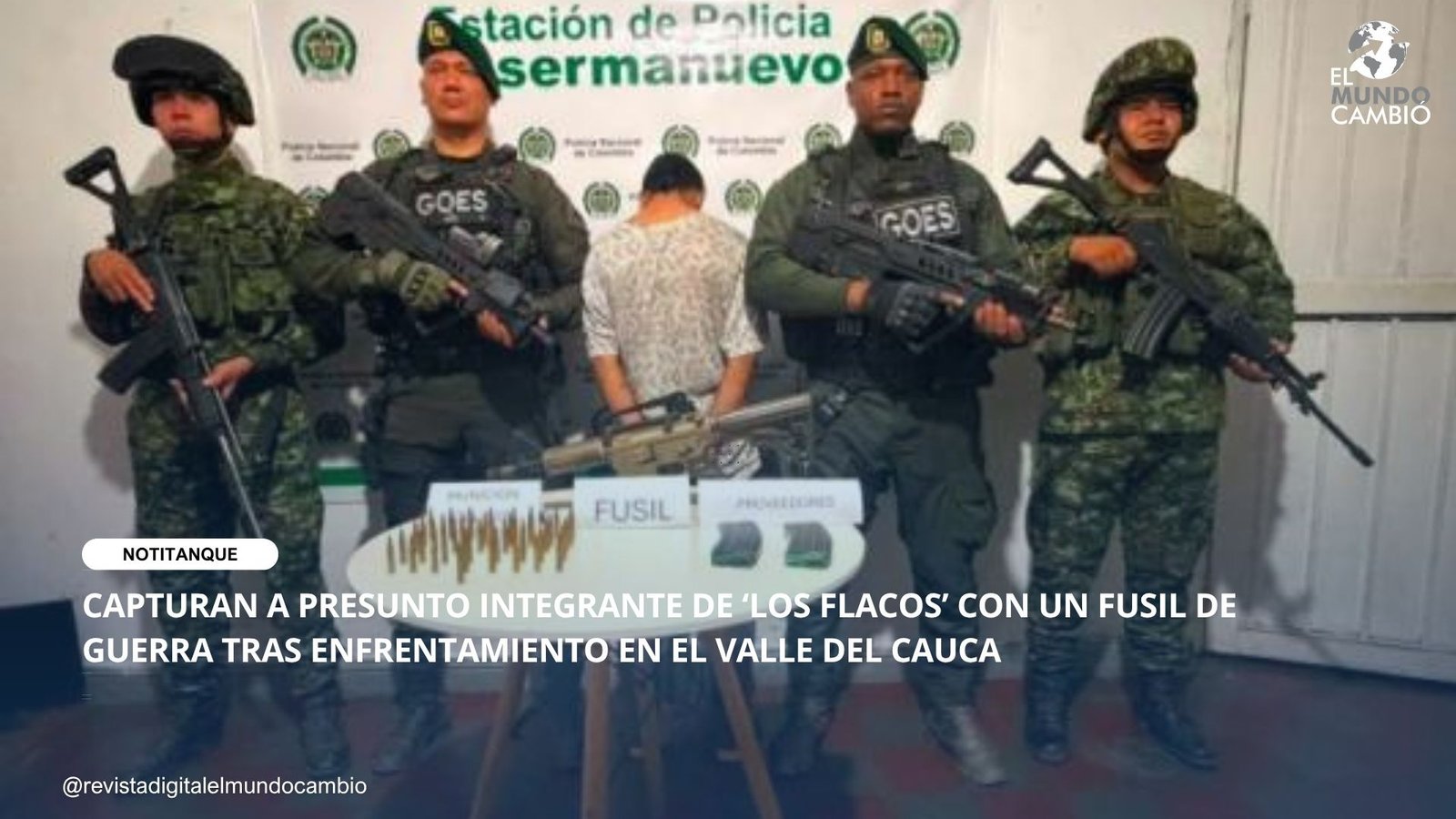 CAPTURAN A PRESUNTO INTEGRANTE DE ‘LOS FLACOS’ CON UN FUSIL DE GUERRA TRAS ENFRENTAMIENTO EN EL VALLE DEL CAUCA