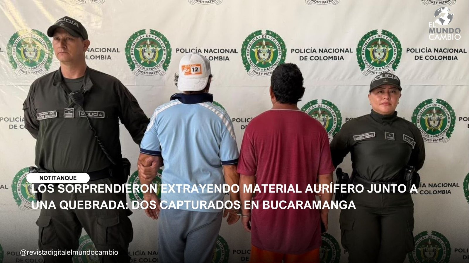 LOS SORPRENDIERON EXTRAYENDO MATERIAL AURÍFERO JUNTO A UNA QUEBRADA: DOS CAPTURADOS EN BUCARAMANGA