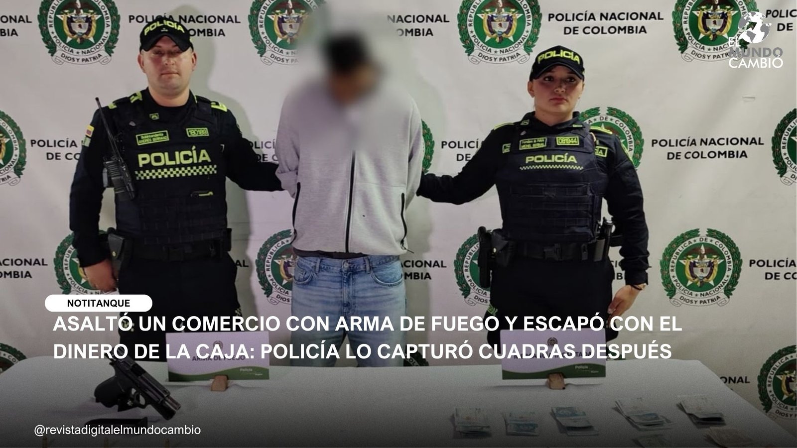 ASALTÓ UN COMERCIO CON ARMA DE FUEGO Y ESCAPÓ CON EL DINERO DE LA CAJA: POLICÍA LO CAPTURÓ CUADRAS DESPUÉS