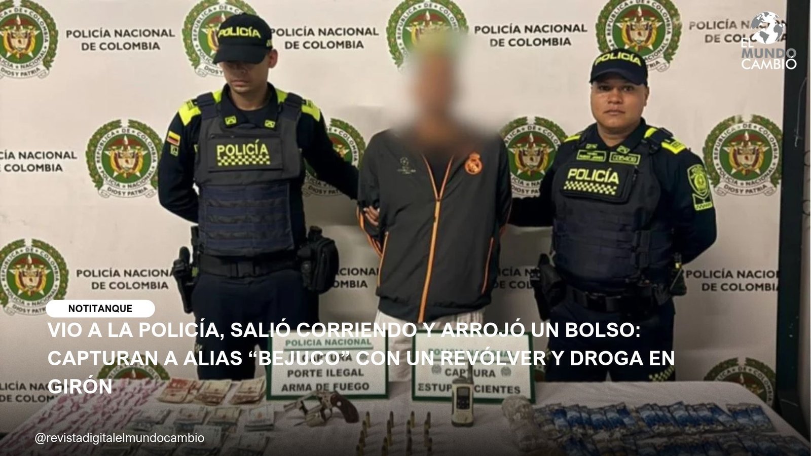 VIO A LA POLICÍA, SALIÓ CORRIENDO Y ARROJÓ UN BOLSO: CAPTURAN A ALIAS “BEJUCO” CON UN REVÓLVER Y DROGA EN GIRÓN
